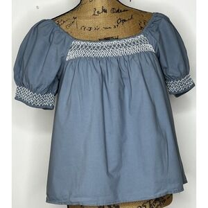Waverly Blouse Small Blue Top Smocked Women's Cotton Relaxed Boho Casual